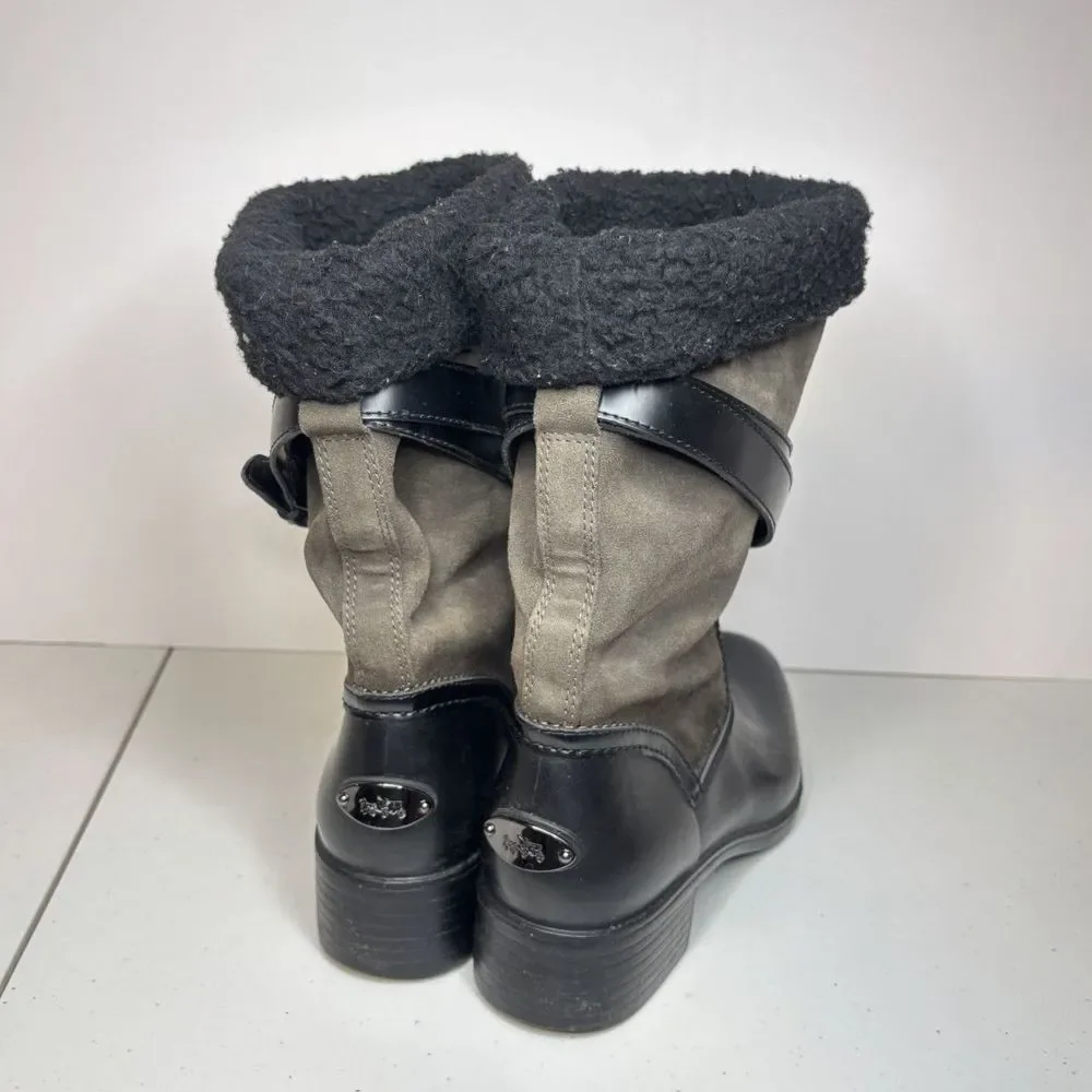 Coach Zena New York Faux Fur Suede Leather Insulated Boots Womens Buckle Lux - Picture 3 of 6